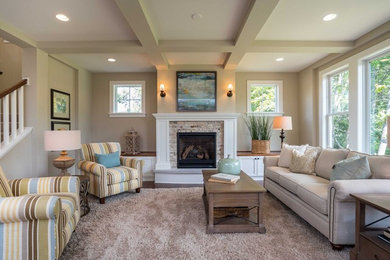 Example of a beach style living room design in Minneapolis