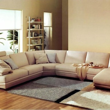Modern Beige Bonded Leather U Shape Sectional Sofa