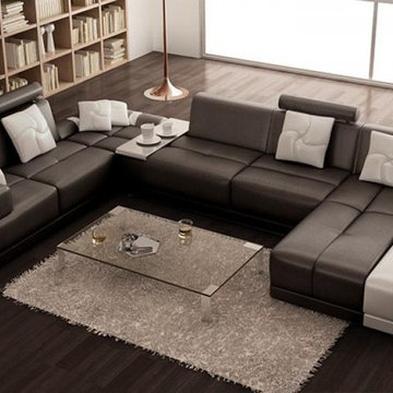 Modern Bonded Leather U Shape Sectional Sofa in Espresso