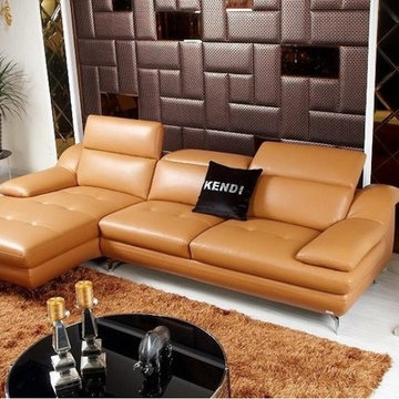Modern Caramel Eco Leather Sectional Sofa
