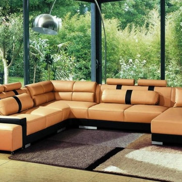 Modern Caramel Leather Sectional Sofa