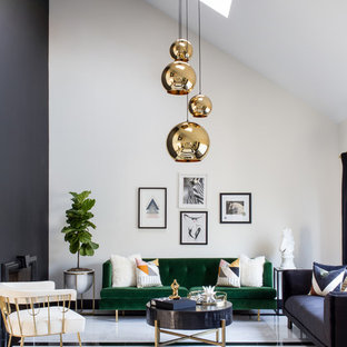Esempio di un soggiorno contemporaneo con sala formale, pareti bianche, pavimento multicolore e pavimento in marmo