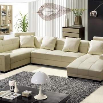 Modern Cream Bonded Leather Sectional Sofa