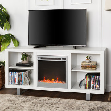 Modern Electric Fireplace TV Stand Media Console Entertainment Center - White
