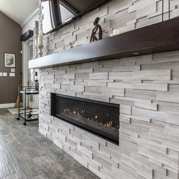 Modern Family Room with Lineal Fireplace
