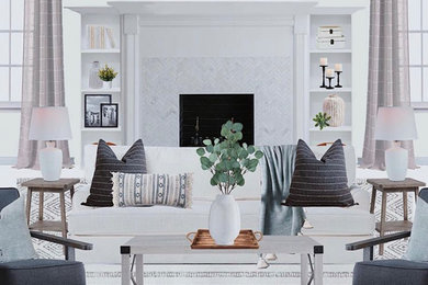 Living room - mid-sized modern living room idea in Wilmington with gray walls, a standard fireplace and no tv