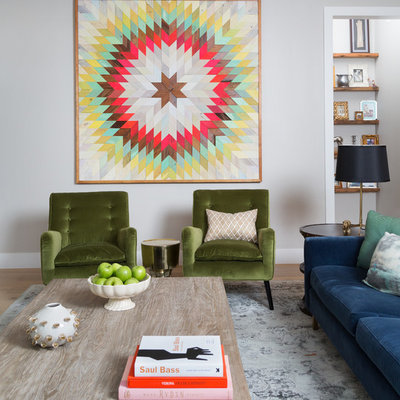 Living room - transitional living room idea in Austin with gray walls