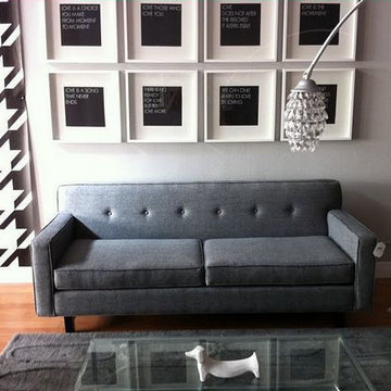 Modern Grey Sofa with Buttons and Art | The Sofa Company