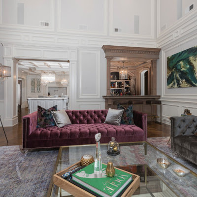 Living room - huge traditional formal and enclosed medium tone wood floor and brown floor living room idea in New York with white walls, no fireplace and no tv