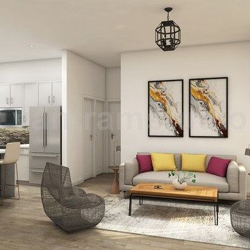3D interior Visualization Service to Open Kitchen and Living room by Yantram 3D