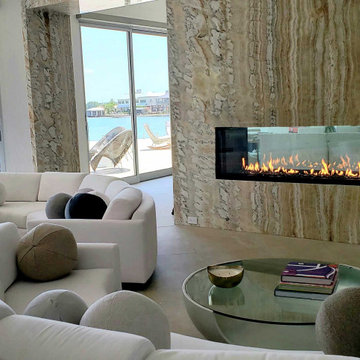 Modern Lake Home Featuring Double Sided Gas Fireplace & Twin Outdoor Fireplaces