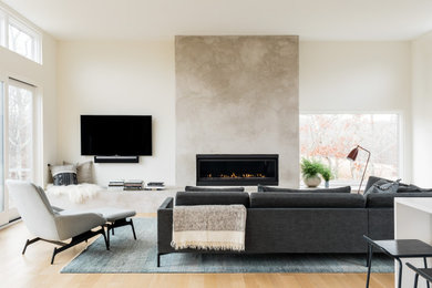 Modern Living Room & Fireplace | Sea View Rhode Island Home