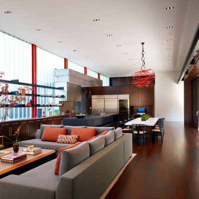 Example of a minimalist open concept living room design in Other
