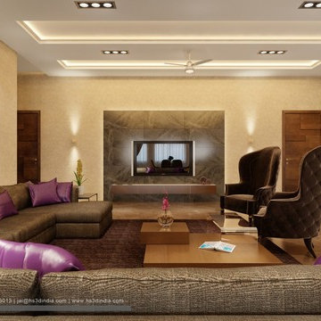 Modern Living Room On Basement Design Well Equipped Sofa, Rendering services