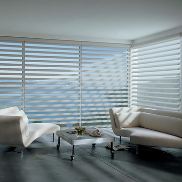 Modern Living Room White & Gray - Hunter Douglas Pirouette