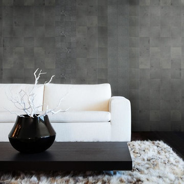 Modern living room with mosaic walls