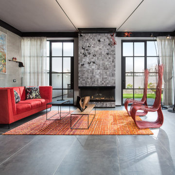 Modern loft like living room with illuminated art