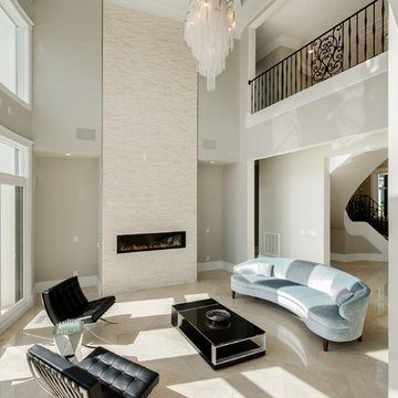 Modern Mediterranean Lake Villa Living Room