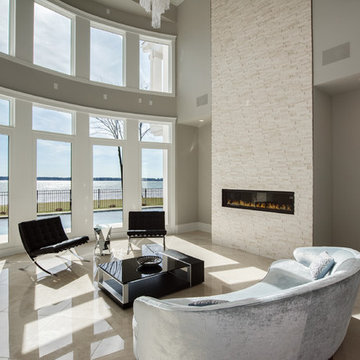 Modern Mediterranean Lake Villa Living Room