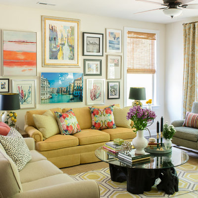 Mid-sized eclectic living room photo in Charlotte with beige walls