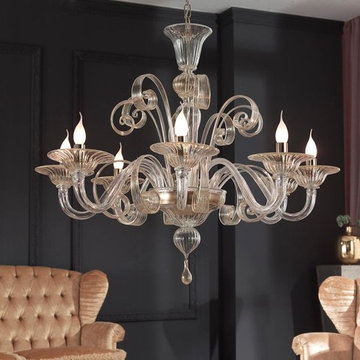 Modern Murano chandelier clear and white glass model L5030K6