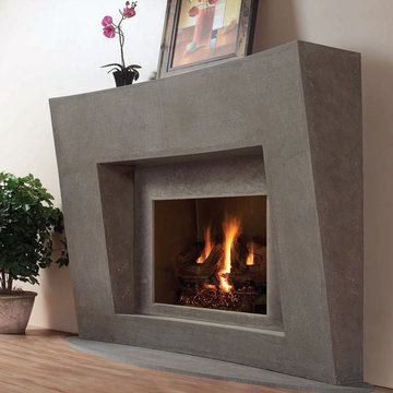 Modern Omega Fireplace Mantel of Stone in Montreal