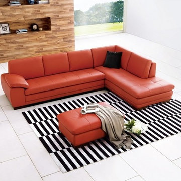 Modern Orange Leather Sectional Sofa