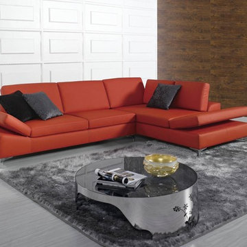 Modern Red Bonded Leather Sectional Sofa with Adjustable Armrests