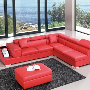 Modern Red Leather Sectional Sofa with Adjustable Headrests