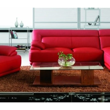 Modern Red Leather Sectional Sofa with Chair