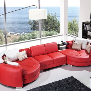 Modern Red Leather Sectional Sofa with Chaise