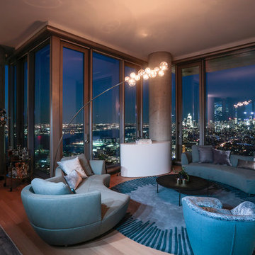 Modern TV lift furniture hides TV in stunning New York Condo Tower