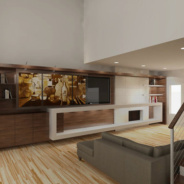 Modern Walnut Entertainment Center with Fireplace