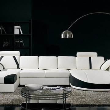 Modern White and Black Sectional Sofa with Chaises