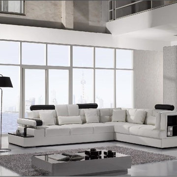Modern White Leather Sectional Sofa with Storage