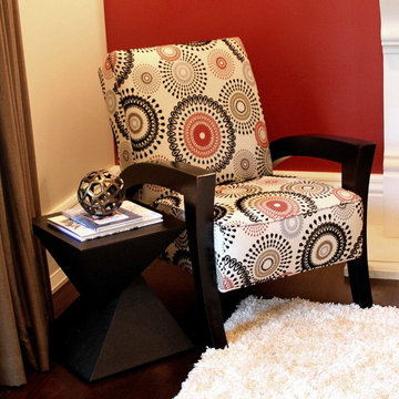 Modern Wood Accent Chair with Geometric Fabric