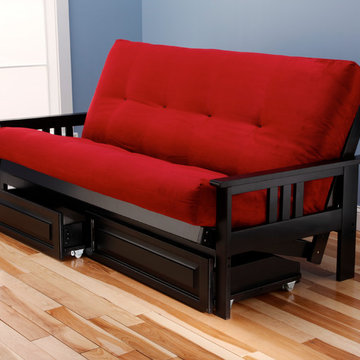Monterey Frame with Red Suede Mattress and Storage Drawers
