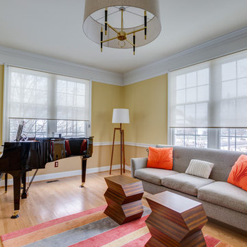 Moorestown, NJ Living Room stays Bright with Semi-Sheer Roller Shades