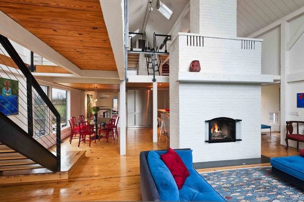 Farmhouse Living Room by Sandvold Blanda Architecture + Interiors LLC