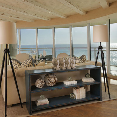 Beach style open concept living room photo in Miami