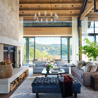 Living room - rustic living room idea in Denver