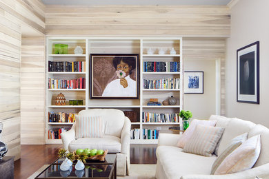 Example of a transitional living room design in Austin