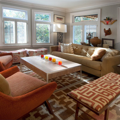 Example of an eclectic living room design in Seattle with gray walls