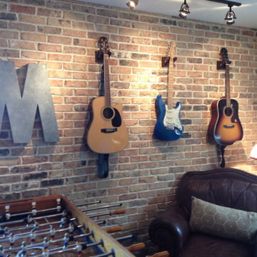 Music Room Accent Wall veneered with Reclaimed Old Chicago Thin Brick Veneer