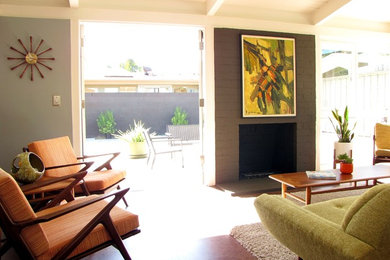 Living room - mid-century modern living room idea in Orange County