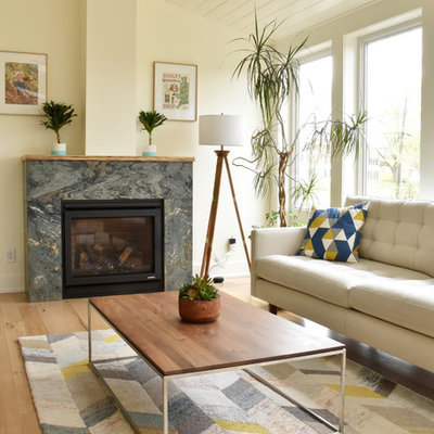 Example of a transitional living room design in Boston