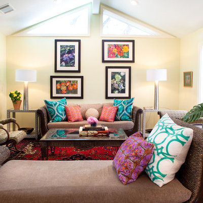Living room - eclectic living room idea in Austin with beige walls