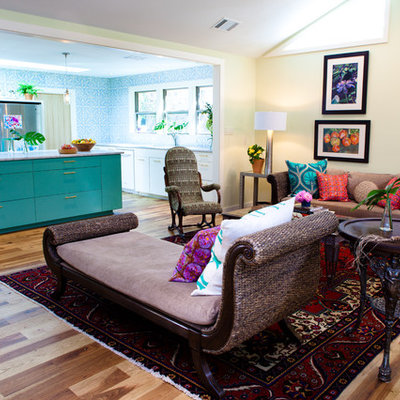 Eclectic living room photo in Austin with beige walls