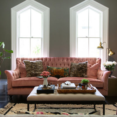 Transitional enclosed living room photo in Chicago with gray walls