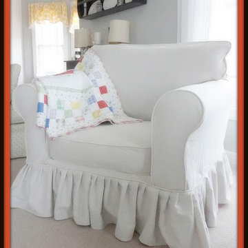 my very first slipcover using painters drop cloths